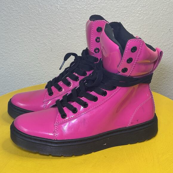 Dr Martens Hot Pink Mix Lamper Boots High Top Women's US 7 Patent Leather Docs - Picture 1 of 16